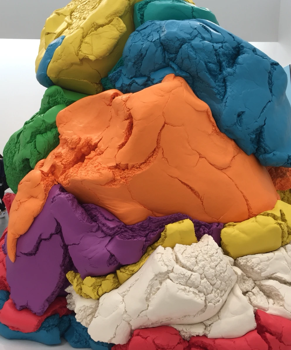 Close-up of cracks and coloured lumps in the Play-Doh sculpture