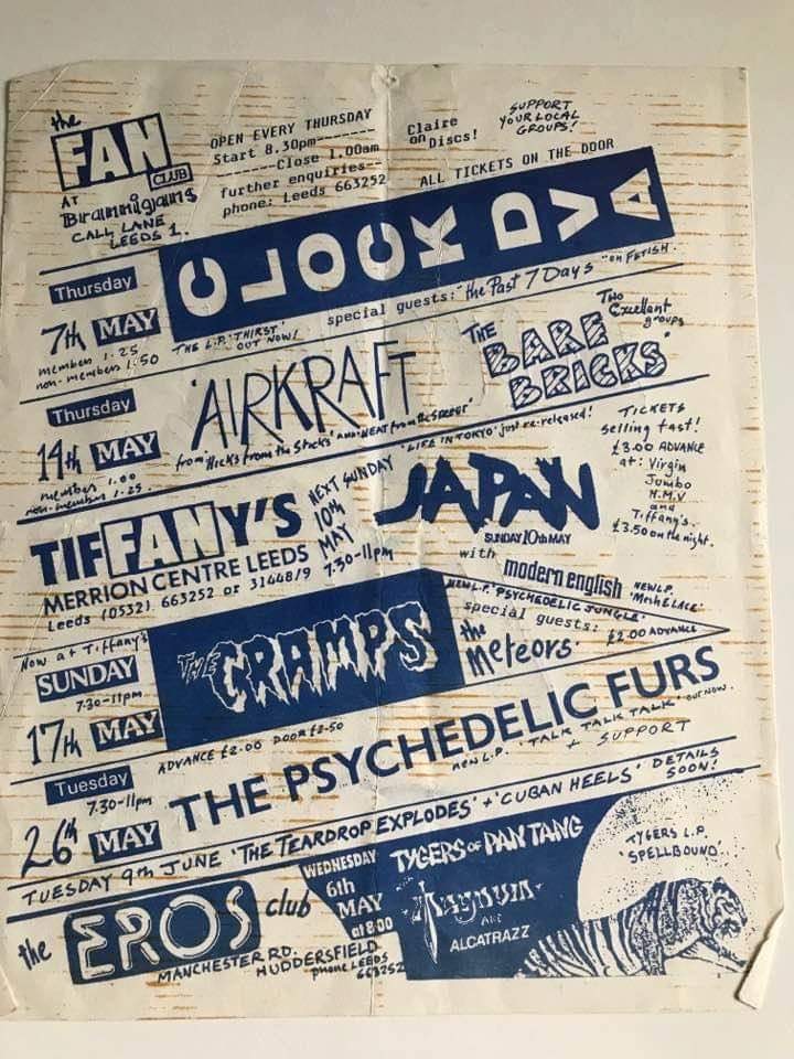 Original Fan Club flyer listing May gigs in Leeds