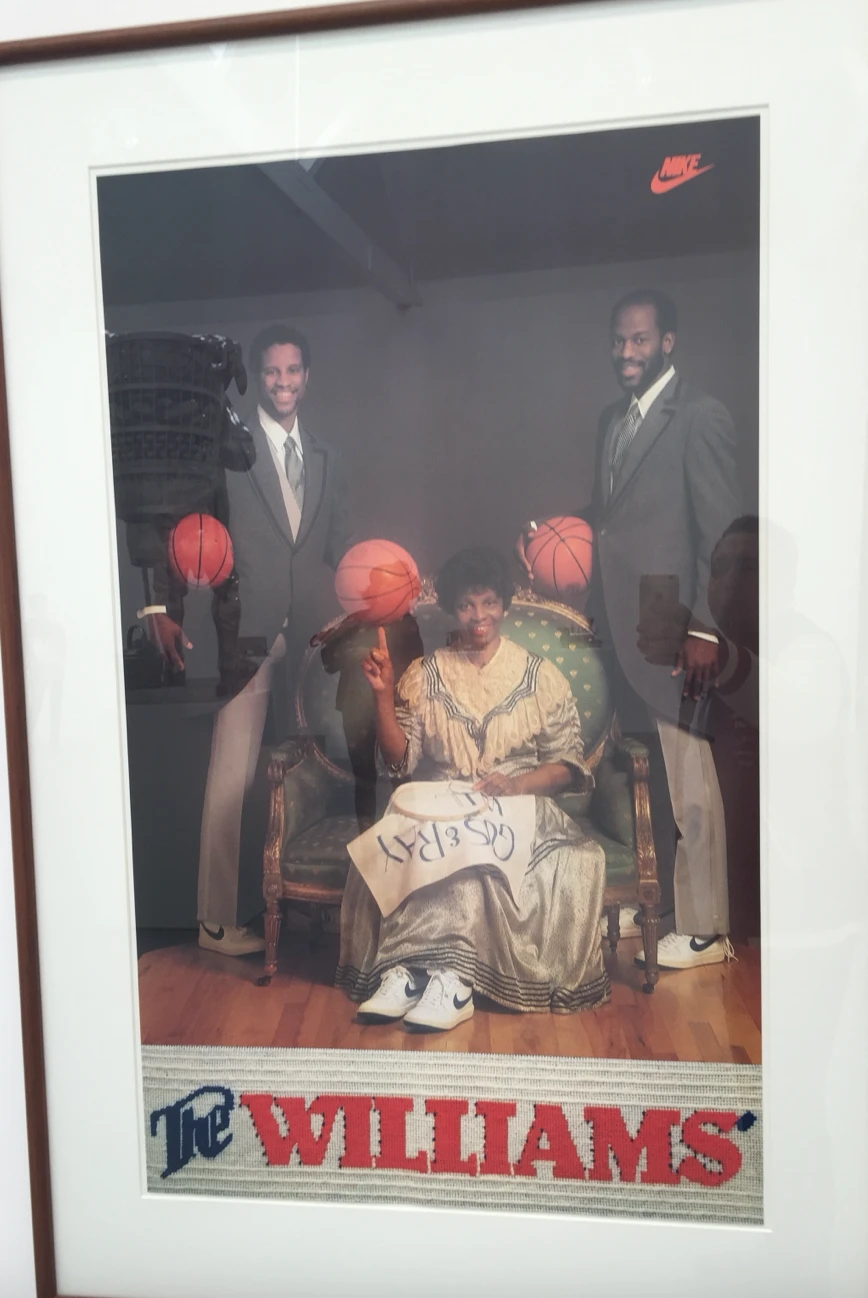 Framed Nike poster titled The Williams showing a family with basketballs